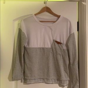 A grey striped long sleeve shirt